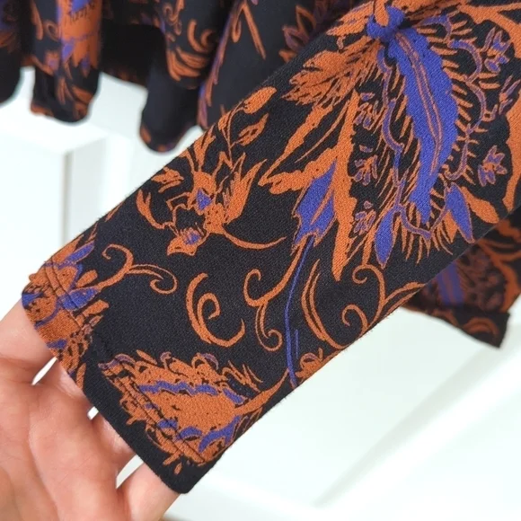 Free People Hello Lover Floral Print Long Puff Sleeve V-neck Tunic Top Black S - Picture 10 of 15